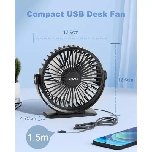 TriPole halk asztali ventilátor 3 fokozatú USB hordozható 360° dönthető