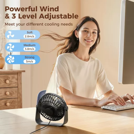 TriPole USB asztali ventilátor 3 fokozat 360° forgatható 4,5 hüvelykes