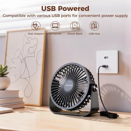 TriPole USB asztali ventilátor 3 fokozat 360° forgatható 4,5 hüvelykes