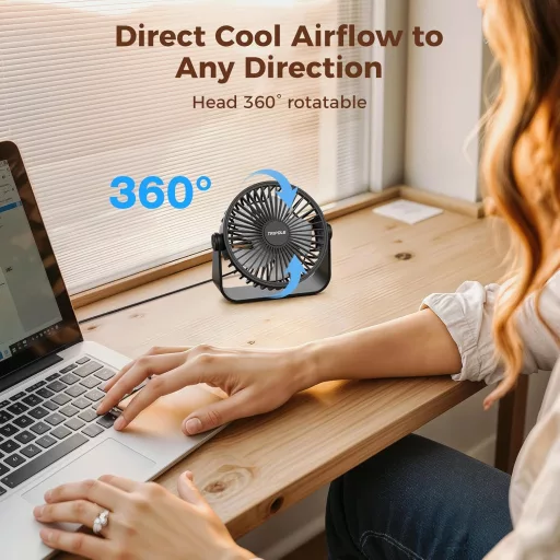 TriPole USB asztali ventilátor 3 fokozat 360° forgatható 4,5 hüvelykes