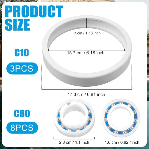 PEUTIER Set kotača i ležajeva za čišćenje bazena - 8 komada ležajeva C60 i 3 komada gumenih obruča C10 - Kompatibilno s modelima Polaris 180 280 360 380
