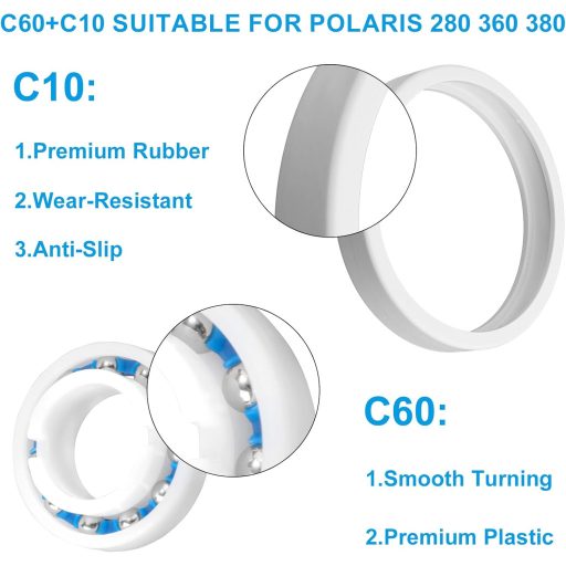 PEUTIER Medencetisztító Kerék és Csapágy Készlet - 8 db C60 Csapágy és 3 db C10 Gumi Abroncs - Polaris 180 280 360 380 Modellekhez Kompatibi