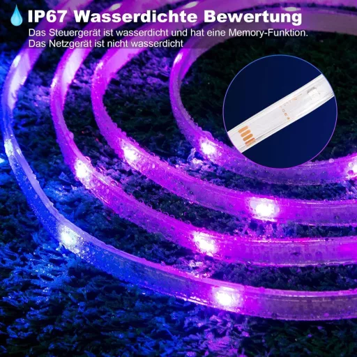 Bandă LED RGB TENDIST 40m de Exterior IP67 Impermeabilă, Compatibilă cu Alexa, Iluminare LED 24V pentru Balcon, Terasă, Sărbători, cu Telecomandă (2x20m)