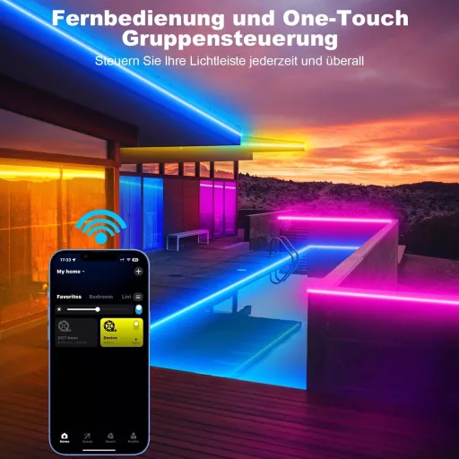 Bandă LED RGB TENDIST 40m de Exterior IP67 Impermeabilă, Compatibilă cu Alexa, Iluminare LED 24V pentru Balcon, Terasă, Sărbători, cu Telecomandă (2x20m)