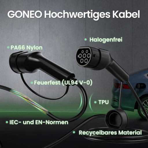 GONEO Type 2 töltőkábel 7,2 kW 32A elektromos autóhoz Mode 3 7m