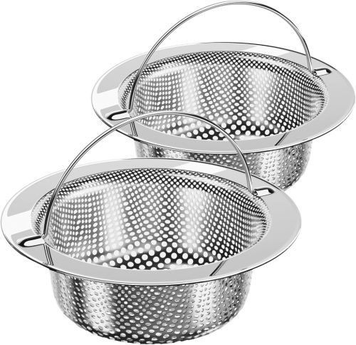 MR.SIGA Set de filtre pentru chiuvetă din oțel inoxidabil - 2 buc. Filtru de scurgere argintiu pentru chiuveta de bucătărie, lavabil în mașina de spălat vase