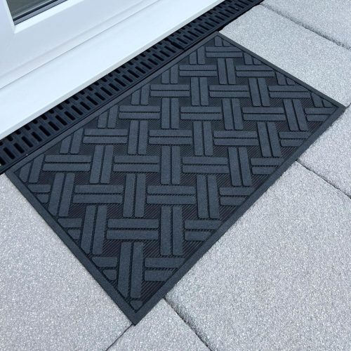 Ultralux Gumi Lábtörlő 75x45cm - Kültéri-Beltéri Csúszásmentes Szennyfogó Szőnyeg Fekete-Ezüst Mintával, Vízálló, Strapabíró, Könnyen Tisztí