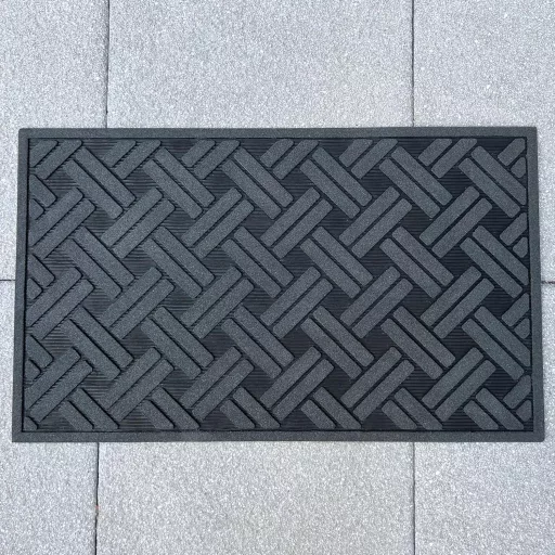 Covoraș de șters picioarele Ultralux din cauciuc 75x45cm - Covor antiderapant pentru exterior-interior, absorbant de murdărie, cu model negru-argintiu, impermeabil, rezistent, ușor de curățat