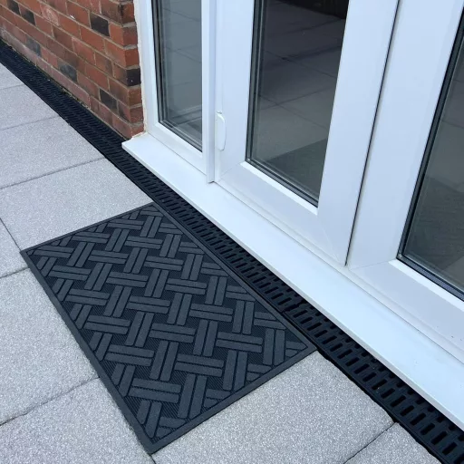 Ultralux Gumi Lábtörlő 75x45cm - Kültéri-Beltéri Csúszásmentes Szennyfogó Szőnyeg Fekete-Ezüst Mintával, Vízálló, Strapabíró, Könnyen Tisztí