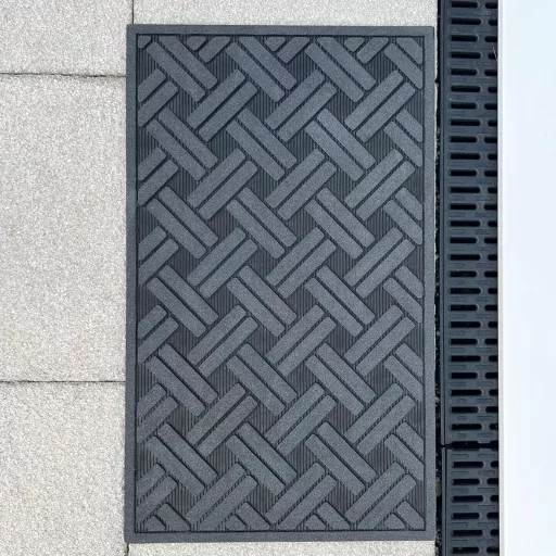Ultralux Gumi Lábtörlő 75x45cm - Kültéri-Beltéri Csúszásmentes Szennyfogó Szőnyeg Fekete-Ezüst Mintával, Vízálló, Strapabíró, Könnyen Tisztí