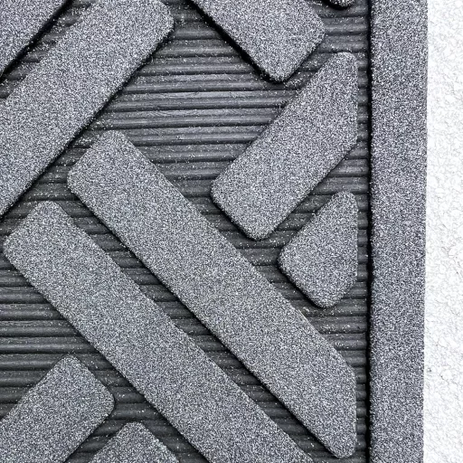 Ultralux Gumi Lábtörlő 75x45cm - Kültéri-Beltéri Csúszásmentes Szennyfogó Szőnyeg Fekete-Ezüst Mintával, Vízálló, Strapabíró, Könnyen Tisztí