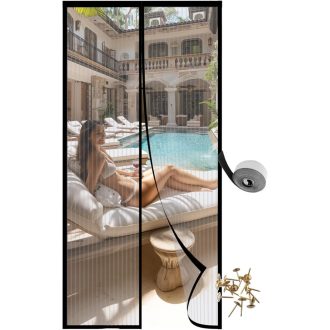   GingMoo Mágneses Szúnyogháló Ajtóra - Erkélyajtó Rovarháló Függöny Fúrás Nélkül, Önzáródó, Teraszajtóra, Tolóajtóra (90 x 210 cm, Fekete)