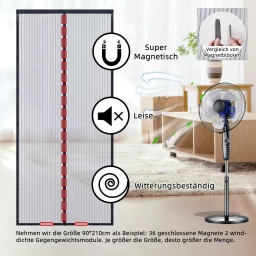 GingMoo Magnetická sieť proti hmyzu na dvere - Balkónová sieťová clona proti hmyzu bez vŕtania, samozatváracia, na terasové dvere, posuvné dvere (90 x 210 cm, čierna)