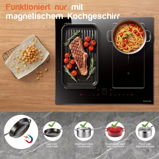 NOXTON 60 cm-es Indukciós Főzőlap 4 Égővel, Dupla Flex Zónák, Érintésvezérlés, Időzítő, Gyermekzár, 7200W