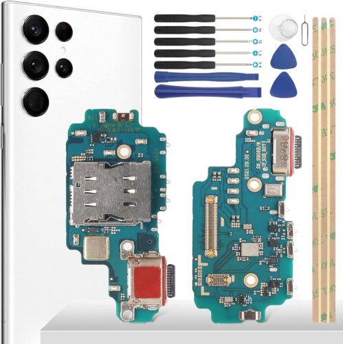 YHX-OU Samsung Galaxy S22 Ultra 5G Töltőcsatlakozó Alkatrész - Mikrofon és Audio Jack Flex Kábel Szerelőkészlettel - SM-S908B Modellekhez