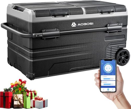 AAOBOSI 115L Frigider Auto cu Compresor și Control WiFi - Ladă Frigorifică Auto până la -20°C, Alimentare 12/24V și 100-240V, cu Conectare USB pentru Camping