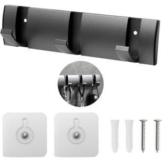   Skladací nástenný vešiak Juyibaao - s 3 výklopnými háčikmi, hliníkový, matná čierna, priestorovo úsporný moderný dizajn, nosnosť 13,6 kg, do kúpeľne