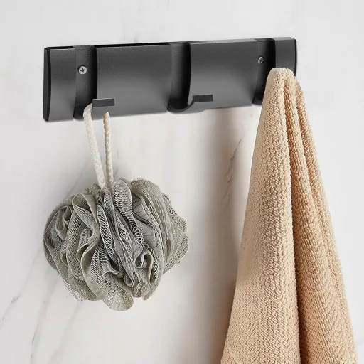 Juyibaao sklopiva zidna vješalica - s 3 sklopive kuke, aluminijska, mat crna, moderan dizajn koji štedi prostor, nosivost 13,6 kg, za kupaonicu