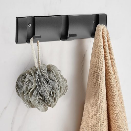 Cuier de perete pliabil Juyibaao - 3 cârlige rabatabile, aluminiu, negru mat, design modern care economisește spațiu, capacitate de încărcare 13,6 kg, pentru baie