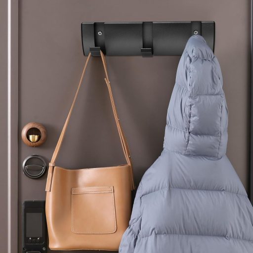 Cuier de perete pliabil Juyibaao - 3 cârlige rabatabile, aluminiu, negru mat, design modern care economisește spațiu, capacitate de încărcare 13,6 kg, pentru baie