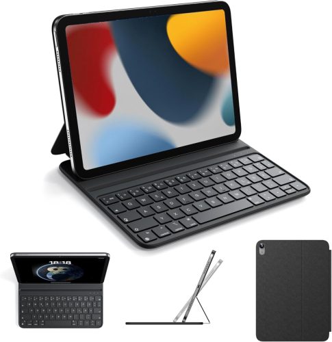 Husa cu tastatură Bluetooth HOU Slim pentru iPad generația a 11-a (2025 A16) și generația a 10-a (2022) - Design din piele ecologică, ergonomică, QWERTZ, negru