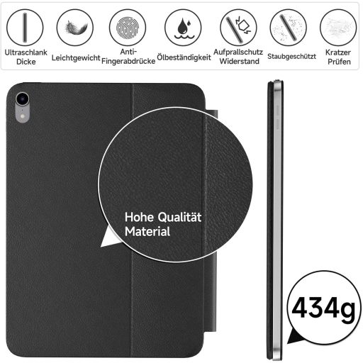 HOU Slim Bluetooth Billentyűzetes Tok iPad 11. Generációhoz (2025 A16) és 10. Generációhoz (2022) - Műbőr Dizájn, Ergonomikus, QWERTZ, Feket