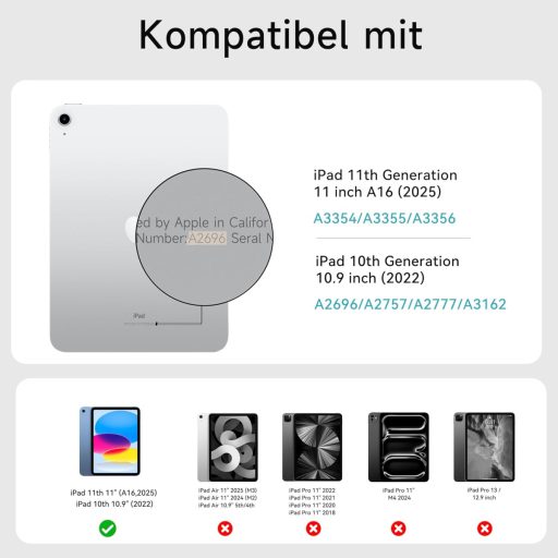 HOU Slim Bluetooth klávesnicový obal pre iPad 11. generácie (2025 A16) a 10. generácie (2022) - Dizajn z umelej kože, Ergonomický, QWERTZ, Čierny