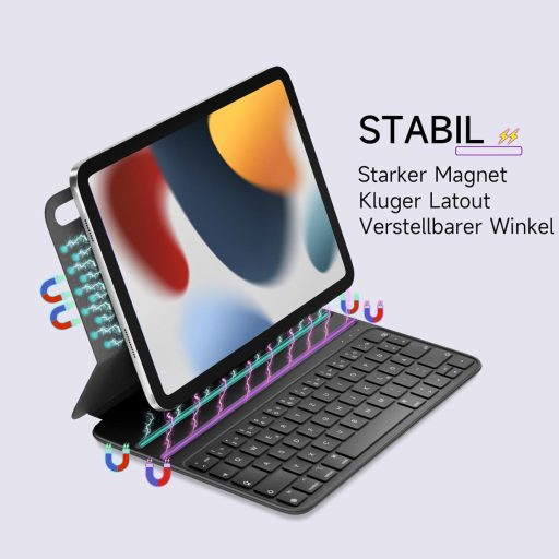 HOU Slim Bluetooth klávesnicový obal pre iPad 11. generácie (2025 A16) a 10. generácie (2022) - Dizajn z umelej kože, Ergonomický, QWERTZ, Čierny