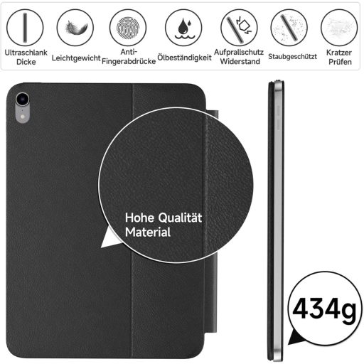 HOU Slim Bluetooth klávesnicový obal pre iPad 11. generácie (2025 A16) a 10. generácie (2022) - Dizajn z umelej kože, Ergonomický, QWERTZ, Čierny