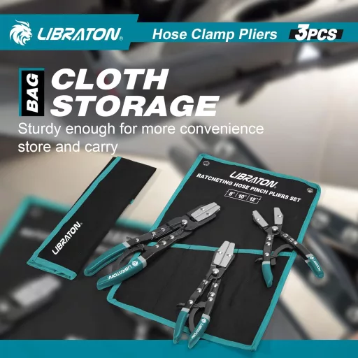 LIBRATON Clește pentru coliere de strângere furtunuri, set de 3 bucăți, 8", 10", 12", pentru mașină