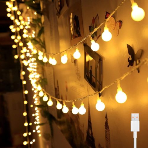 Bigzom USB Gömb Fényfüzér 7m 40 LED Meleg Fehér IP65 Vízálló Beltéri Dekoráció Hálószobába Nappaliba Esküvőre Karácsonyra
