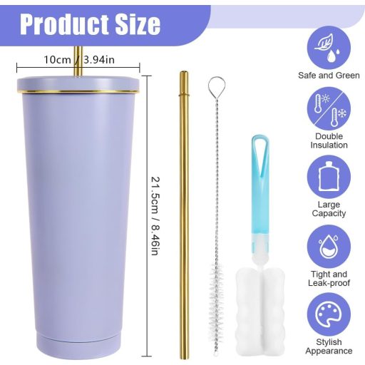 Flintronic Cană Termos Izolată 750ml - Sticlă de Apă din Oțel Inoxidabil cu Pereți Dubli și Pai, Pahar Izolant Antivărsare pentru Cafea, Ceai, Băuturi Reci-