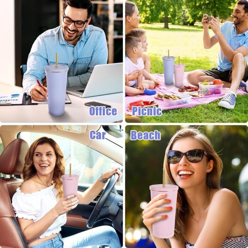 flintronic Hőszigetelt Termobögre 750ml - Dupla Falú Rozsdamentes Acél Kulacs Szívószállal, Szivárgásmentes Ivópohár Kávéhoz, Teához, Hideg-