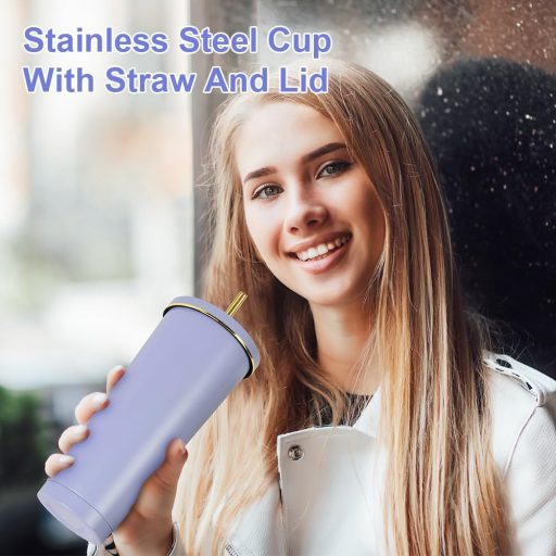 Flintronic Cană Termos Izolată 750ml - Sticlă de Apă din Oțel Inoxidabil cu Pereți Dubli și Pai, Pahar Izolant Antivărsare pentru Cafea, Ceai, Băuturi Reci-