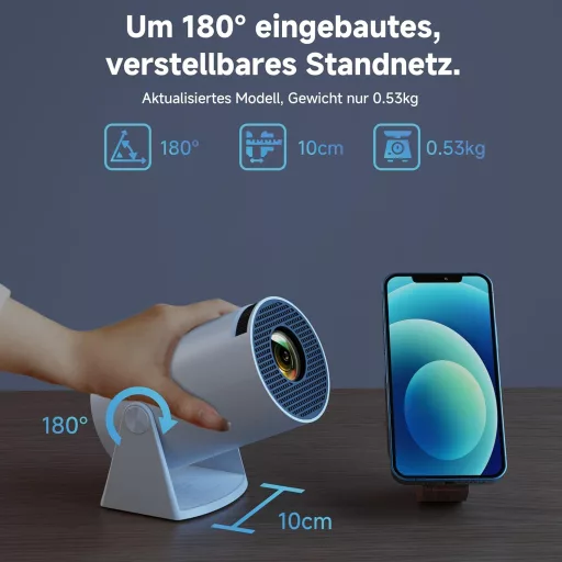 Mini Proiector Polocsh WiFi 6 și BT 5.2 - 720P Full HD, Corecție Keystone Automată, Rotire 180°, Dimensiune Ecran 130", Android 11.0 - Telefon/