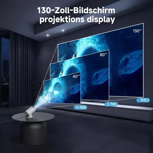 Mini Proiector Polocsh WiFi 6 și BT 5.2 - 720P Full HD, Corecție Keystone Automată, Rotire 180°, Dimensiune Ecran 130", Android 11.0 - Telefon/