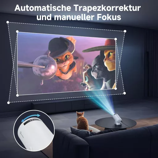 Mini Proiector Polocsh WiFi 6 și BT 5.2 - 720P Full HD, Corecție Keystone Automată, Rotire 180°, Dimensiune Ecran 130", Android 11.0 - Telefon/