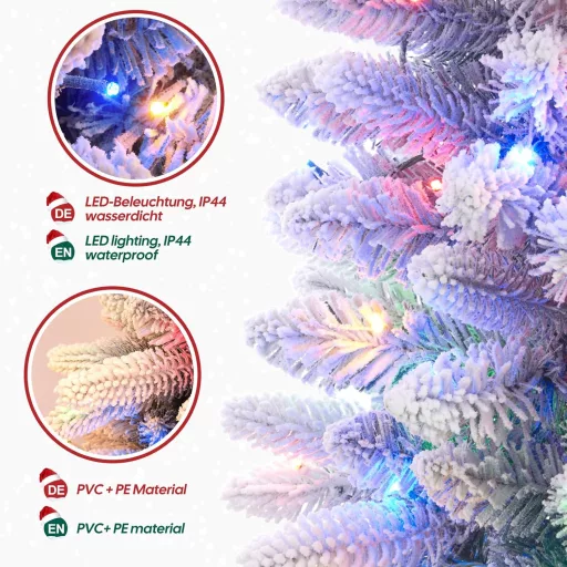 Brad Artificial Subțire Yorbay cu 300 LED-uri - 210 cm, Alb Înzăpezit, Pom de Crăciun cu 10 Moduri de Iluminare, Material PVC Prietenos cu Copiii, Asamblare Simplă
