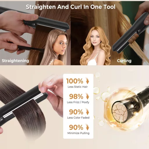 Mini placă de păr și ondulator fără fir 2 în 1 UKLISS - Baterie 4000 mAh, 3 trepte de căldură, plăci ceramice, pentru călătorii