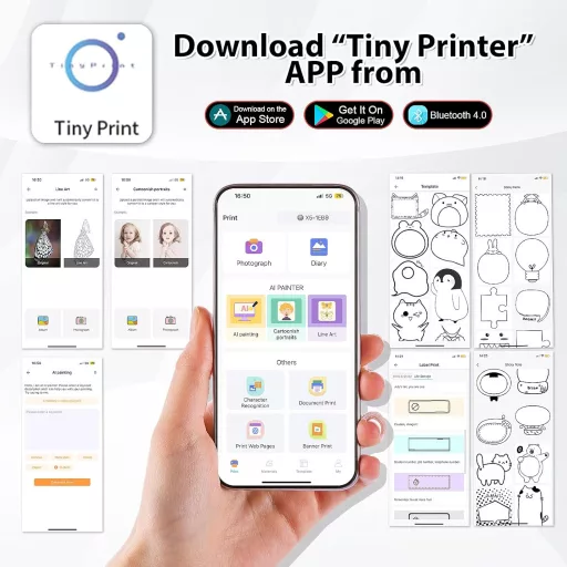 HUIJUTCHEN Mini fototlačiareň Bluetooth prenosná termotlačiareň biela 10 roliek papiera