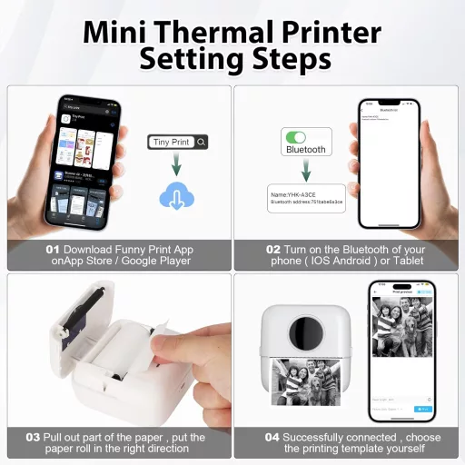 HUIJUTCHEN Mini fototlačiareň Bluetooth prenosná termotlačiareň biela 10 roliek papiera