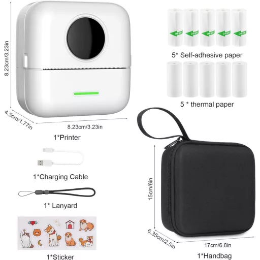 HUIJUTCHEN Mini fototlačiareň Bluetooth prenosná termotlačiareň biela 10 roliek papiera