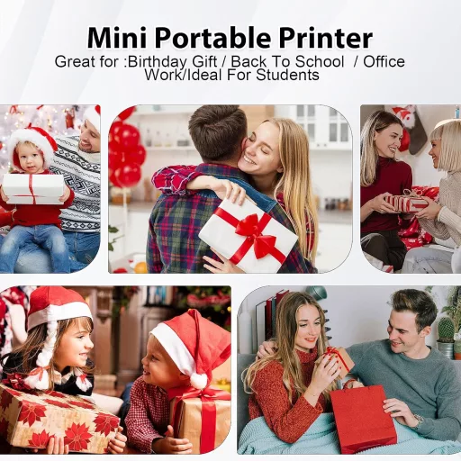 HUIJUTCHEN Mini Fotónyomtató Bluetooth Hordozható Termikus Nyomtató Fehér 10 Papírtekercs