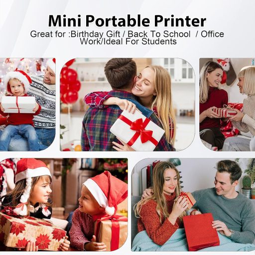 HUIJUTCHEN Mini Fotónyomtató Bluetooth Hordozható Termikus Nyomtató Fehér 10 Papírtekercs