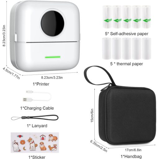 HUIJUTCHEN Mini Fotónyomtató Bluetooth Hordozható Termikus Nyomtató Fehér 10 Papírtekercs