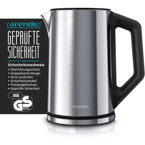 Arendo Elektromos Vízforraló Hőmérsékletes 1,5L Dupla Falú Ezüst
