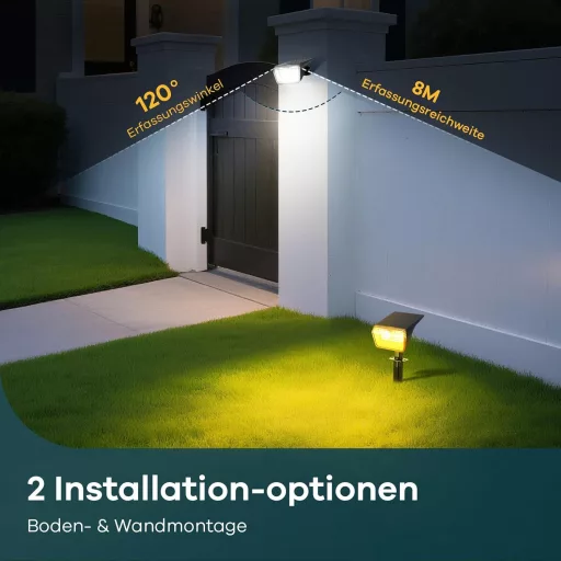 Lampă solară de exterior Linkind cu senzor de mișcare, 60 LED-uri, lumină albă caldă/rece, 800lm, IP67