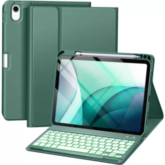   Puzdro s klávesnicou drivego pre iPad 11./10. generácie, 7-farebné LED podsvietenie, magnetické, s držiakom na pero