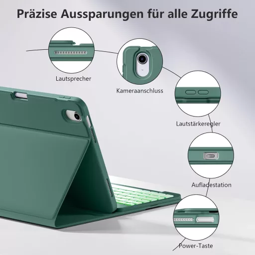 Puzdro s klávesnicou drivego pre iPad 11./10. generácie, 7-farebné LED podsvietenie, magnetické, s držiakom na pero