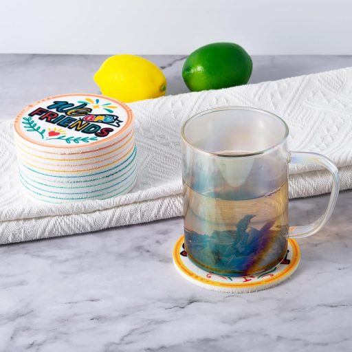 Set STARUBY de 12 suporturi de pâslă pentru pahare - Suporturi absorbante rotunde pentru băuturi, cafea, pentru bucătărie, 10 cm diametru, decorațiuni colorate cu modele pentru birou